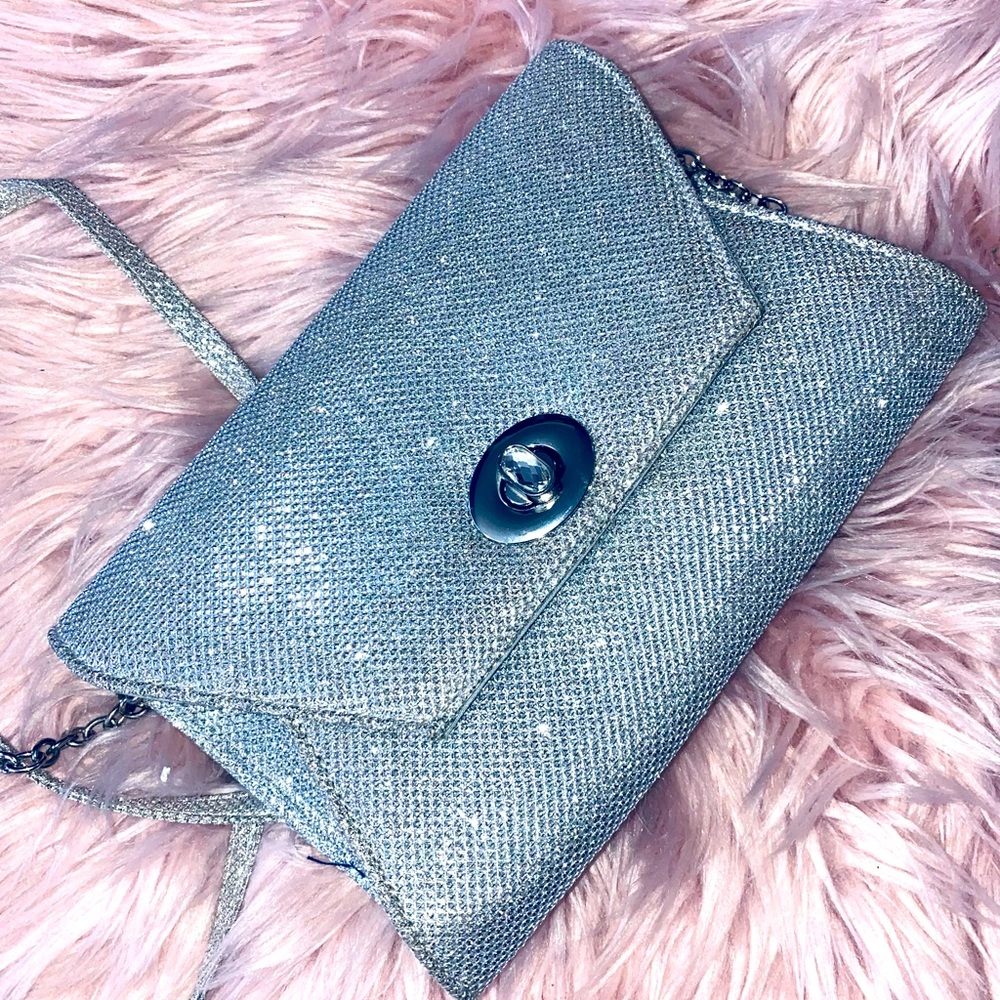 Super Sparkly Silver Crossbody Bag with Diamond Turnlock Closure